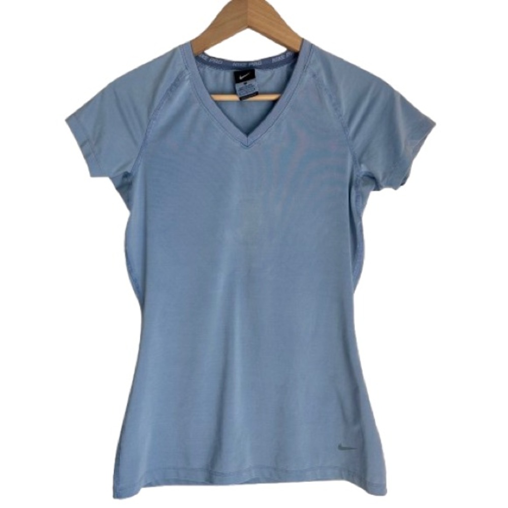 Nike Pro Womens V-Neck Short Sleeve Compression Shirt Blue 488455-429 Sz Medium